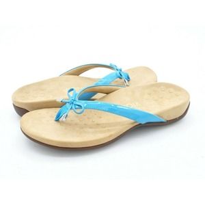 Vionic Rest Bella II Womens 7 Sandals Blue Patent Leather Bow Toe Post Thong